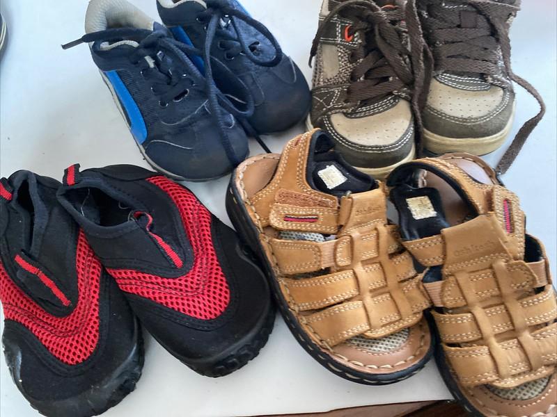 Used Boys 7 And 7.5 Sneakers Sandals And Water Shoes. Summertime Fun