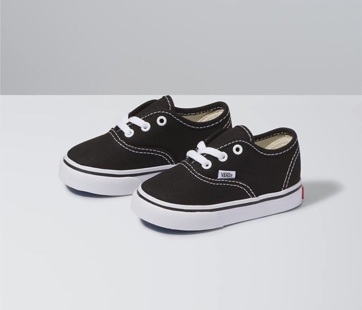 VANS Authentic Black/ White Toddler Kids Baby Canvas Skate Shoes Sneakers