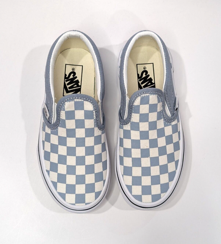 Vans Classic Checkerboard Light Blue/White Boy's Slip On Skate Shoes-Sz 12 NWOB