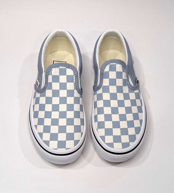 Vans Classic Checkerboard Light Blue/White Boy's Slip On Skate Shoes-Sz 12 NWOB
