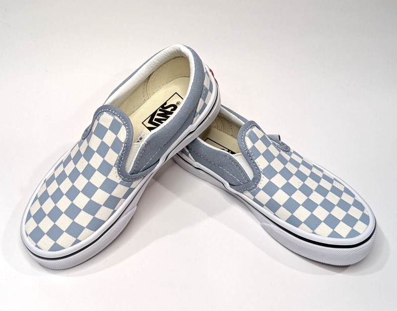 Vans Classic Checkerboard Light Blue/White Boy's Slip On Skate Shoes-Sz 12 NWOB