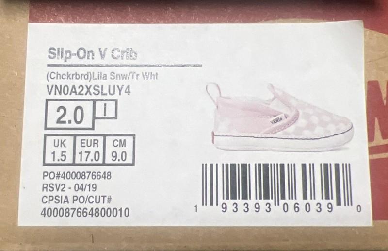 Vans Infant Slip On Pink White Checkered Sneakers Size US 2.0 Crib Shoes