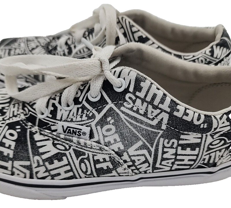 VANS Off The Wall All Over Logo Black And White Laced Shoes Youth 5.0 Pre-Owned