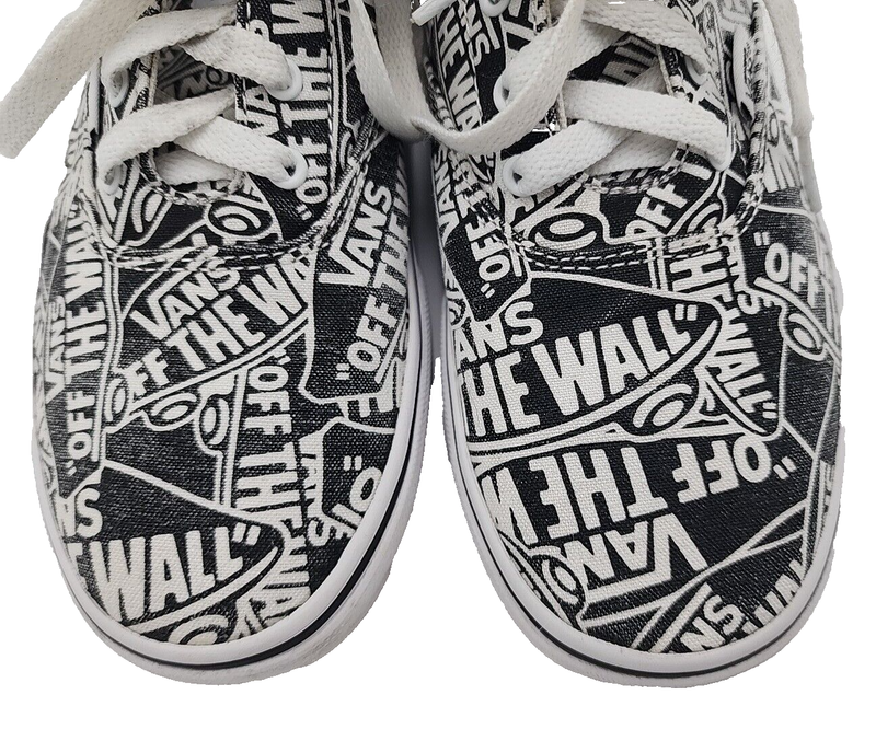 VANS Off The Wall All Over Logo Black And White Laced Shoes Youth 5.0 Pre-Owned