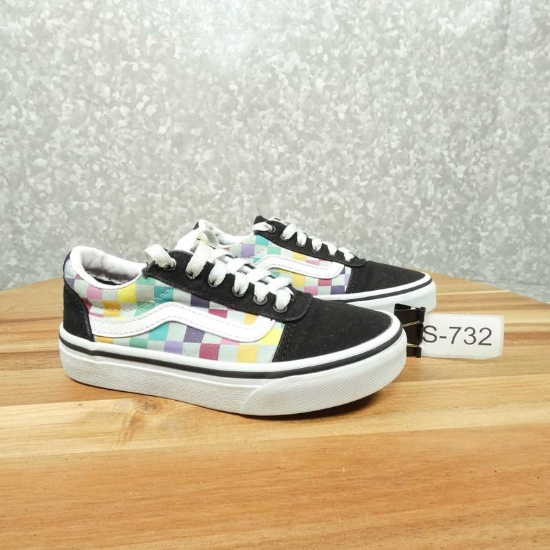 Vans Off The Wall Sneakers Missy 12 Black w Rainbow Check Skater Shoe Old Skool
