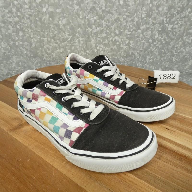 Vans Off The Wall Sneakers Missy 3.5 Black w Rainbow Check Skater Shoe Old Skool