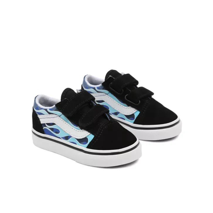 VANS Old Skool Camo Flame Black/ Ice Blue Toddler Kids Boys Skate Shoes Sneakers