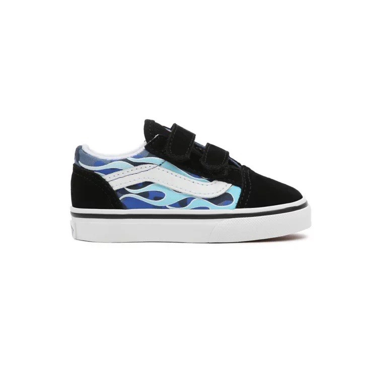 VANS Old Skool Camo Flame Black/ Ice Blue Toddler Kids Boys Skate Shoes Sneakers
