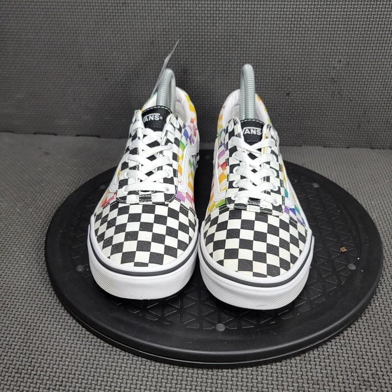 Vans Old Skool Shoes Missy Sz 5.5 Black White Rainbow Checkered Skate Sneakers