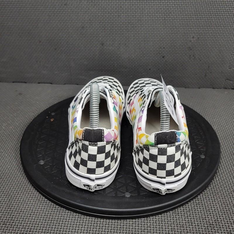 Vans Old Skool Shoes Missy Sz 5.5 Black White Rainbow Checkered Skate Sneakers