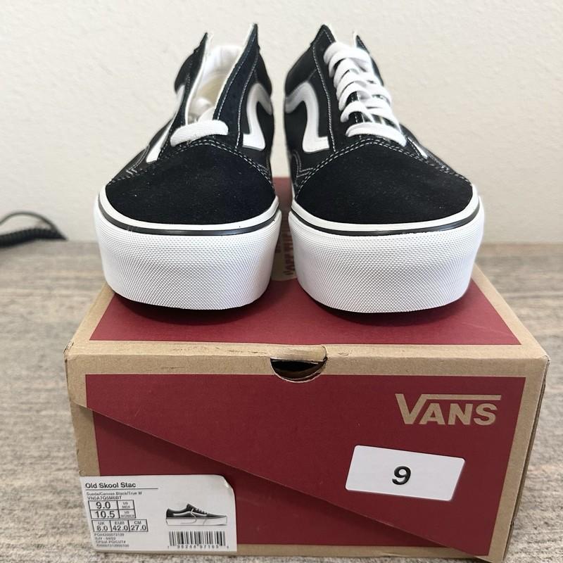 Vans OLD SKOOL Stackform Black Platform Suede Skateboard Women's 10.5 Men's 9