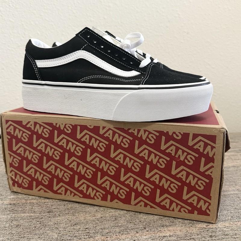 Vans OLD SKOOL Stackform Black Platform Suede Skateboard Women's 10.5 Men's 9