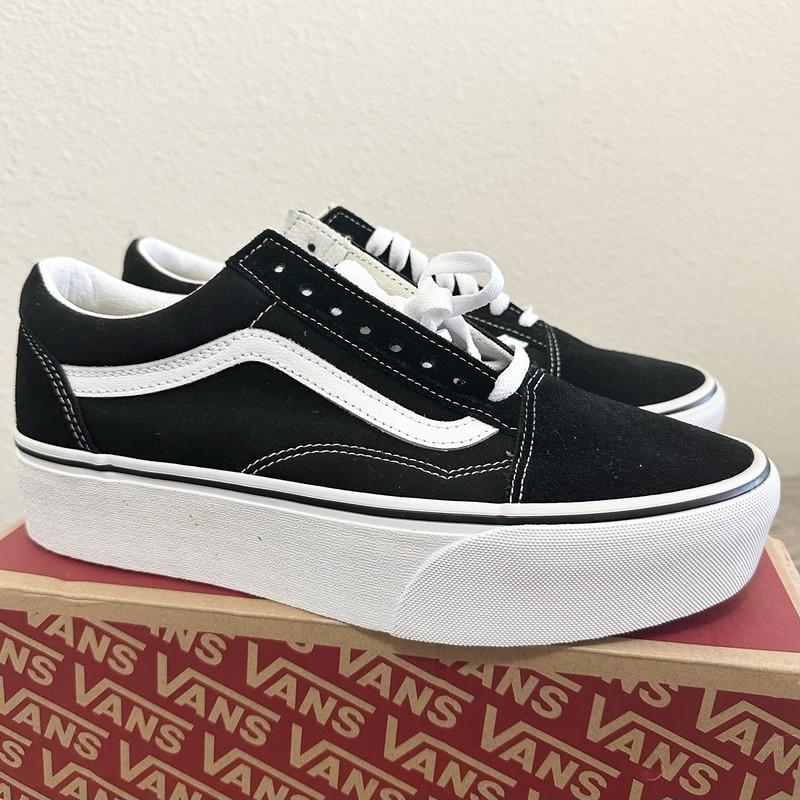 Vans OLD SKOOL Stackform Black Platform Suede Skateboard Women's 10.5 Men's 9