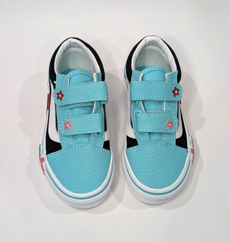 Vans Old Skool V Glitter Flower Multicolor Girl's Skate Shoes-Assorted Sizes NWB