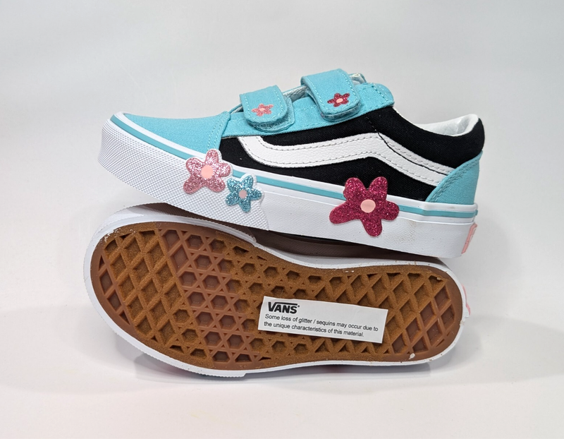 Vans Old Skool V Glitter Flower Multicolor Girl's Skate Shoes-Assorted Sizes NWB