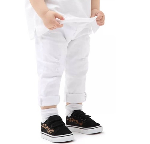 Vans Old Skool V Leapord Fur Black/ True White Kids Toddler Skate Shoes Sneakers