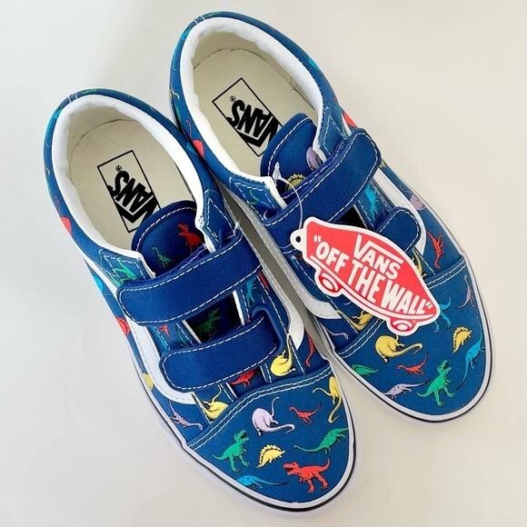 Vans Shoes Old Skool V Dino Boys Sneakers Blue Dinosaur Print Pattern Size 2