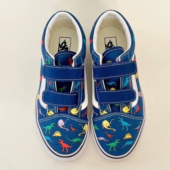 Vans Shoes Old Skool V Dino Boys Sneakers Blue Dinosaur Print Pattern Size 2