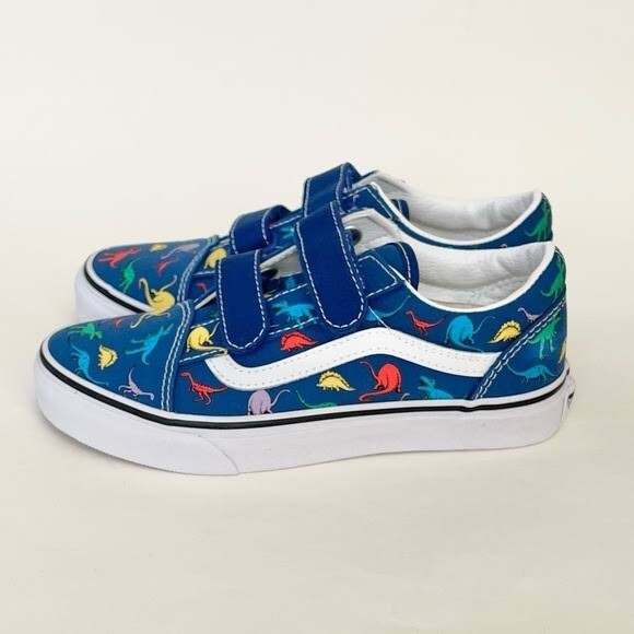 Vans Shoes Old Skool V Dino Boys Sneakers Blue Dinosaur Print Pattern Size 2