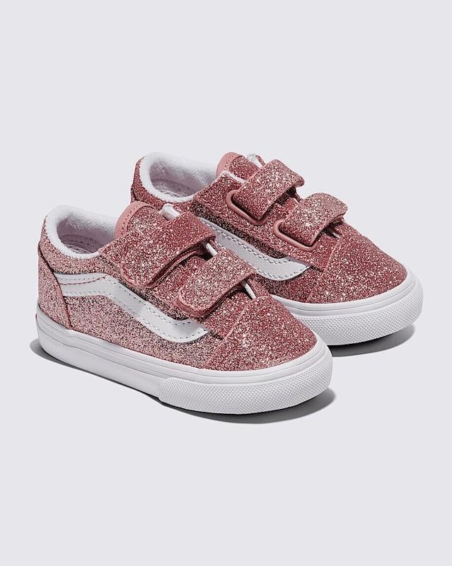 Vans Toddler Old Skool V Sneaker Shoes Glitter/Rose Gold VN0009RCFSL Size 6 TD