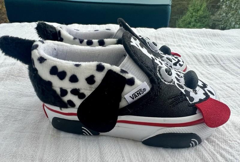 VANS Toddler Size 3 Dalmatian Dog Slip-On Shoes Black White Fireman Hero Puppy