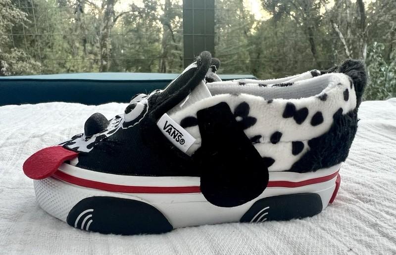 VANS Toddler Size 3 Dalmatian Dog Slip-On Shoes Black White Fireman Hero Puppy