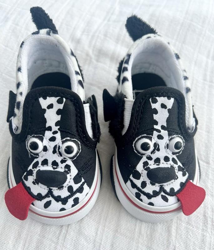 VANS Toddler Size 3 Dalmatian Dog Slip-On Shoes Black White Fireman Hero Puppy