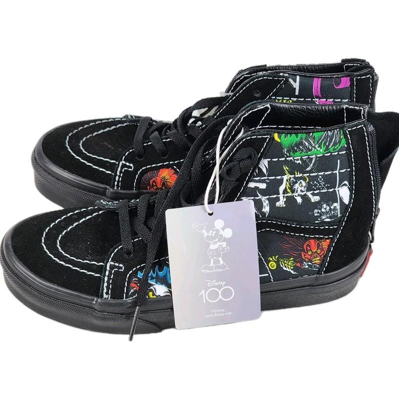 Vans X Disney Villain Sk8-Hi Zip Shoes Size 1.5 Kids New Black Skateboarding