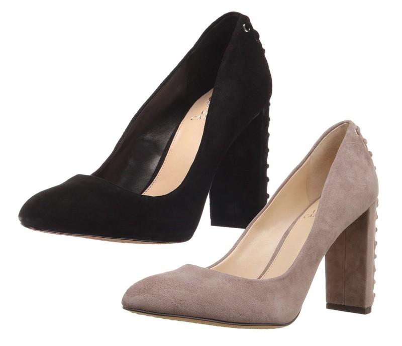 Vince Camuto Dallan Black Black Stone Taupe Suede Women's Heels Slip on Shoes
