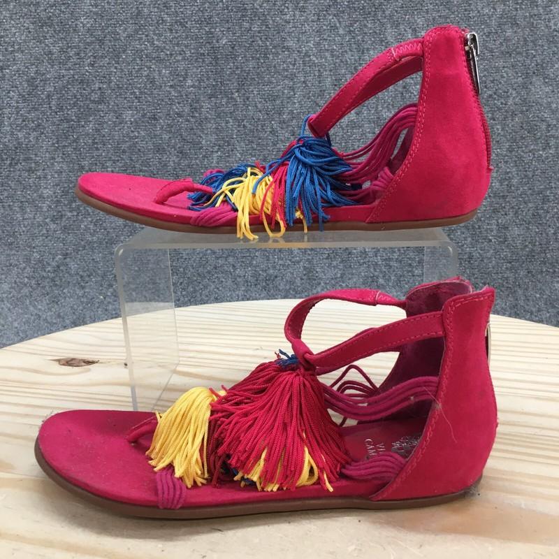 Vince Camuto Sandals Youth 3 M Eleana Gladiator Flats Pink Faux Suede Back Zip