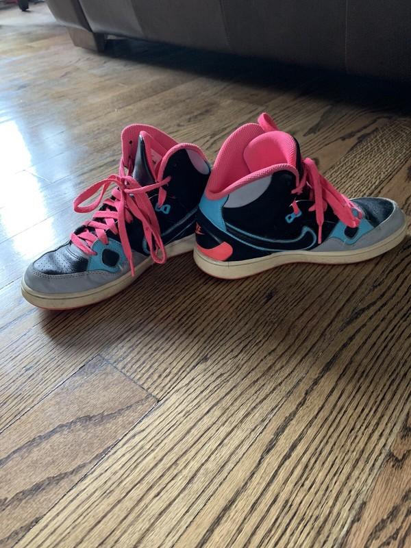 Vintage NIKE Force Mid Youth Black Neon Pink Turquoise Sneakers Shoes Size 5Y