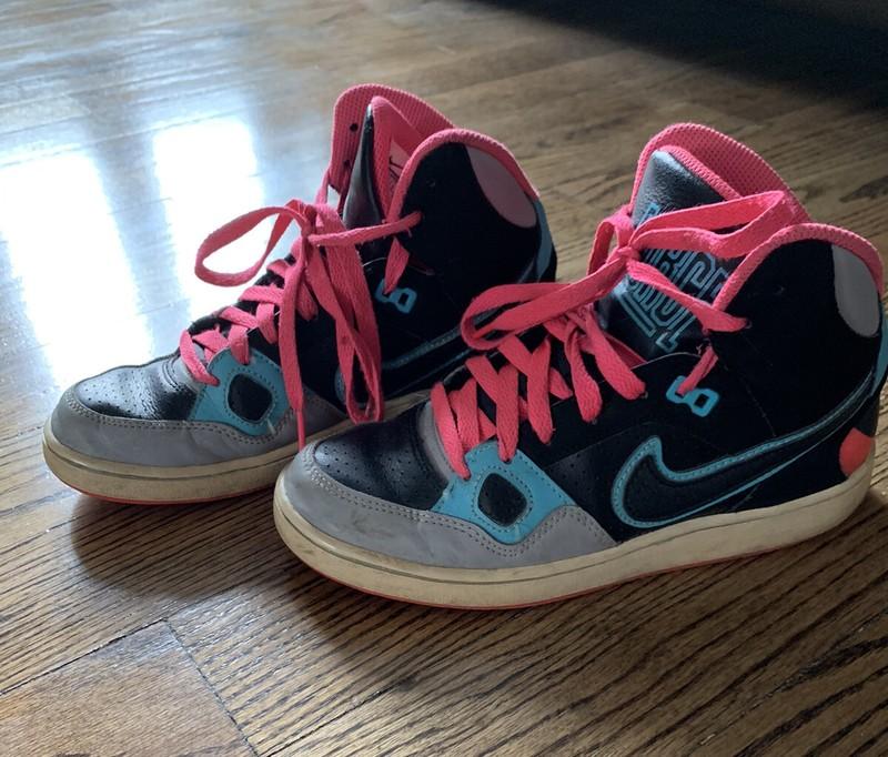 Vintage NIKE Force Mid Youth Black Neon Pink Turquoise Sneakers Shoes Size 5Y