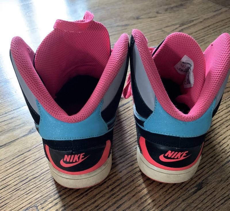 Vintage NIKE Force Mid Youth Black Neon Pink Turquoise Sneakers Shoes Size 5Y