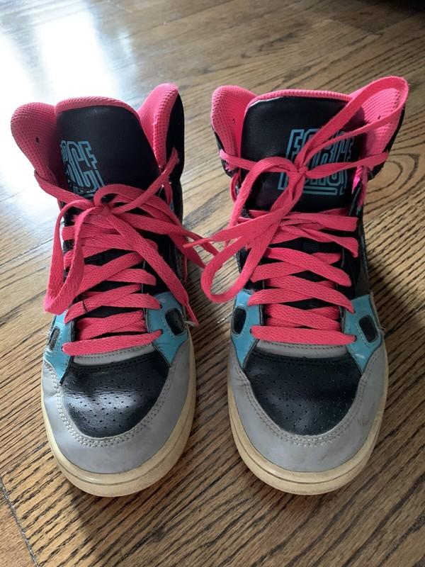 Vintage NIKE Force Mid Youth Black Neon Pink Turquoise Sneakers Shoes Size 5Y