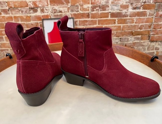 Vionic Burgundy Red Water-Resistant Suede Ankle Boots Vera New