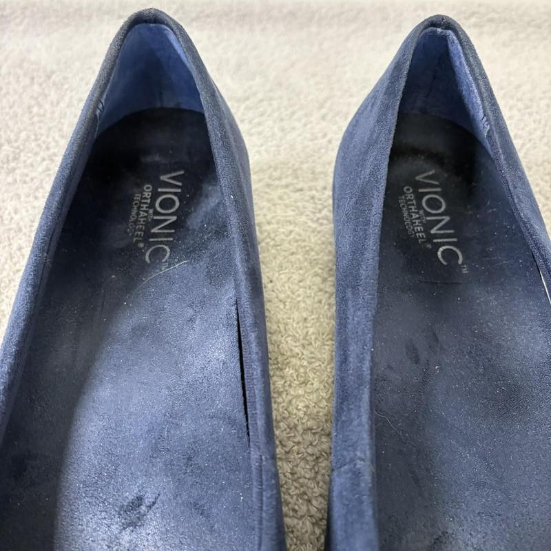 Vionic Cameron Shoes Womens Size 7 Navy Blue Ballet Flats Beaded Jeweled Comfort