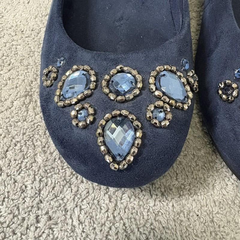 Vionic Cameron Shoes Womens Size 7 Navy Blue Ballet Flats Beaded Jeweled Comfort