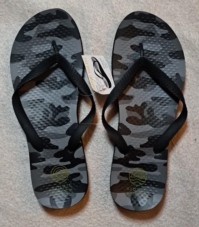 Vionic Manly Gray Camo Flip Flops Sandals Mens 11 Medium Thong Post