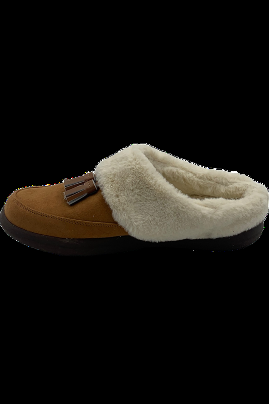 Vionic Microfiber Slippers With Suede Tassel Perrin Toffee