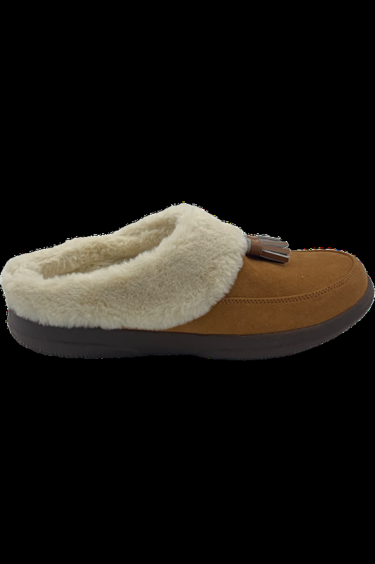 Vionic Microfiber Slippers With Suede Tassel Perrin Toffee