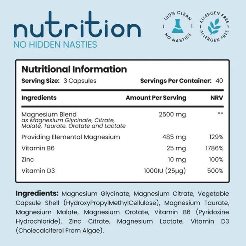 VitaBright Magnesium Glycinate 6-in-1 Complex 2500mg 485mg Elemental Magnesium