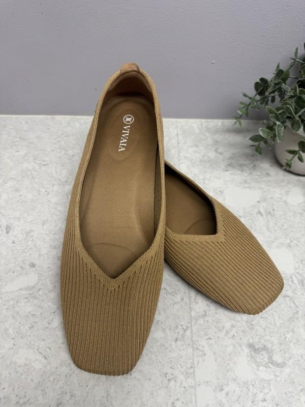 Vivaia Margot Ballet Flat Shoes Women's 41 Tan Knit Square Loafers