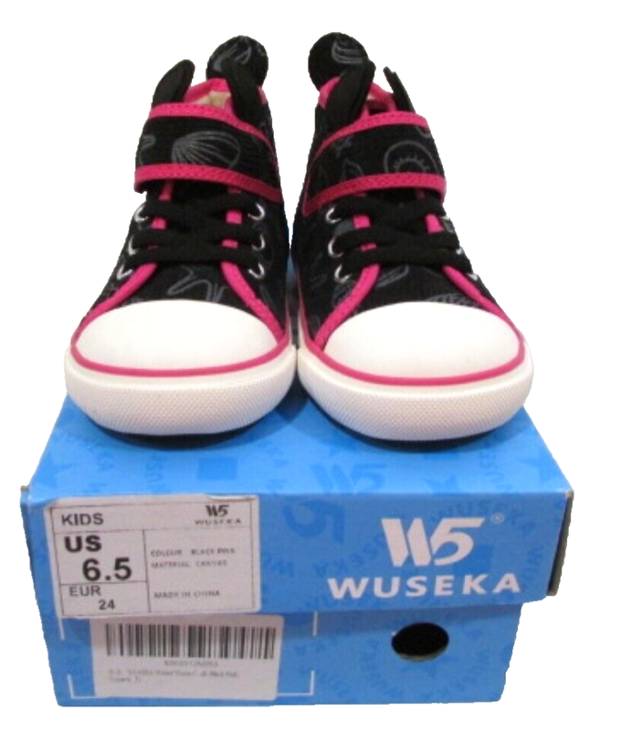 W5 Wuseka Kids 6.5 Black with Pink Trim High Top Sneakers