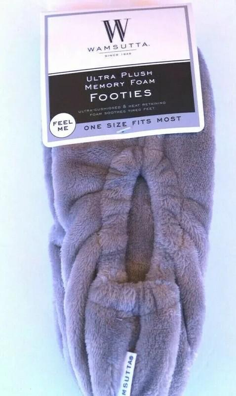 Wamsutta Ultra Plush Memory Foam Footies Slippers One Size Fits Most Color Gray