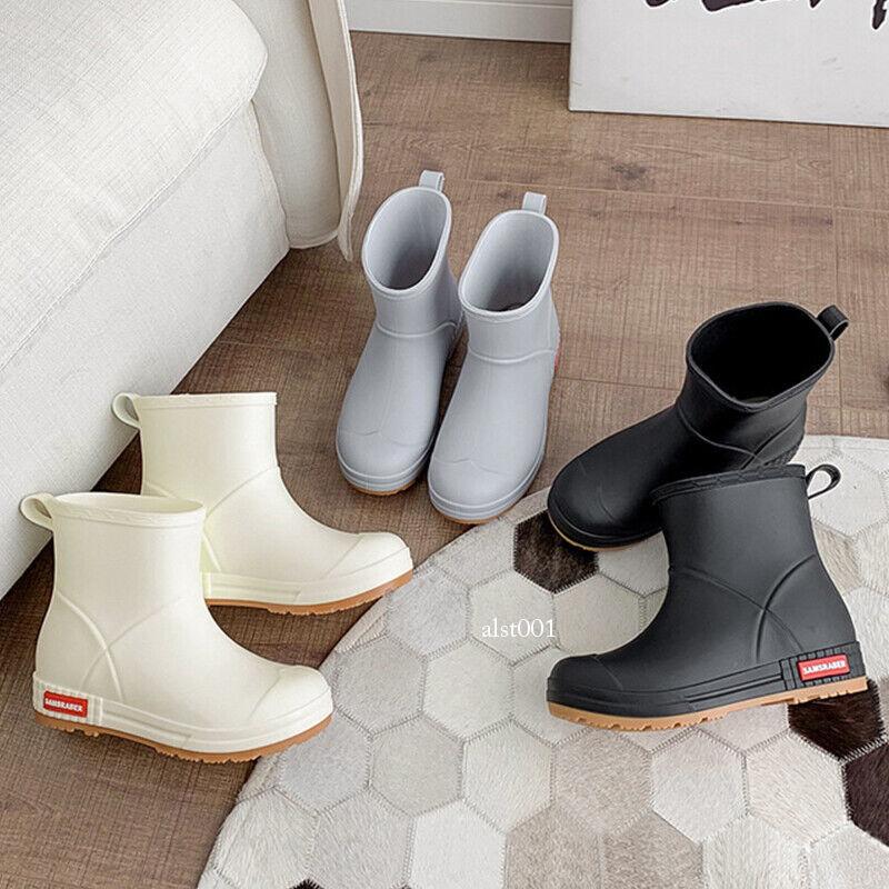 Wellington Rain Boots Waterproof Ankle Wellies Men Women Outdoor Slip On Shoes