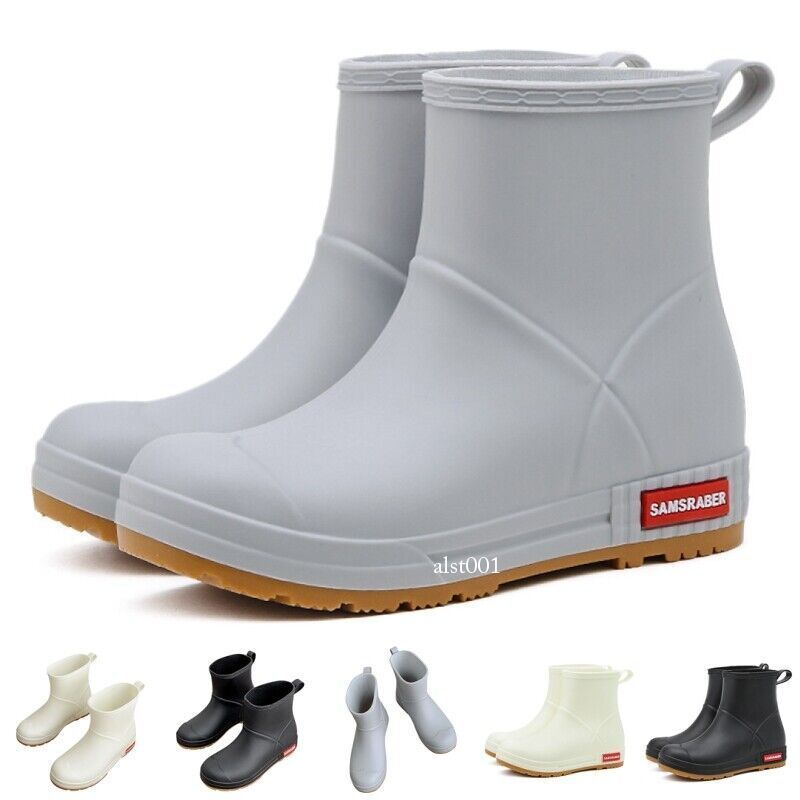 Wellington Rain Boots Waterproof Ankle Wellies Men Women Outdoor Slip on Shoes