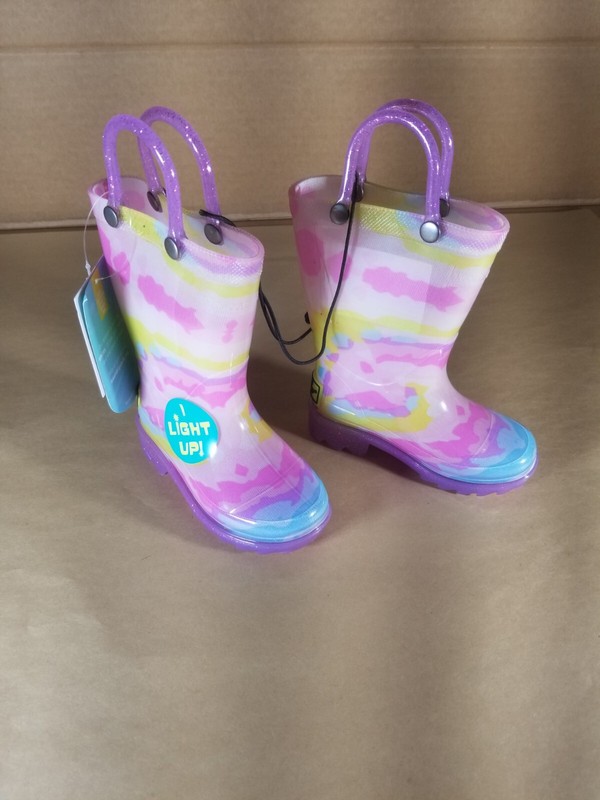 Western Chief Tie Dye Glitter Lighted Toddler's Rain Boots Size 7 NWT $24.99