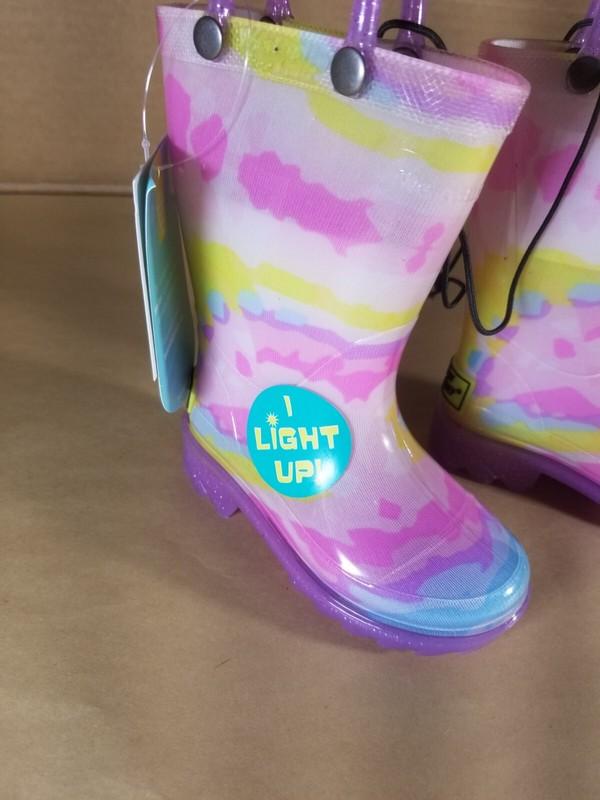 Western Chief Tie Dye Glitter Lighted Toddler's Rain Boots Size 7 NWT $24.99