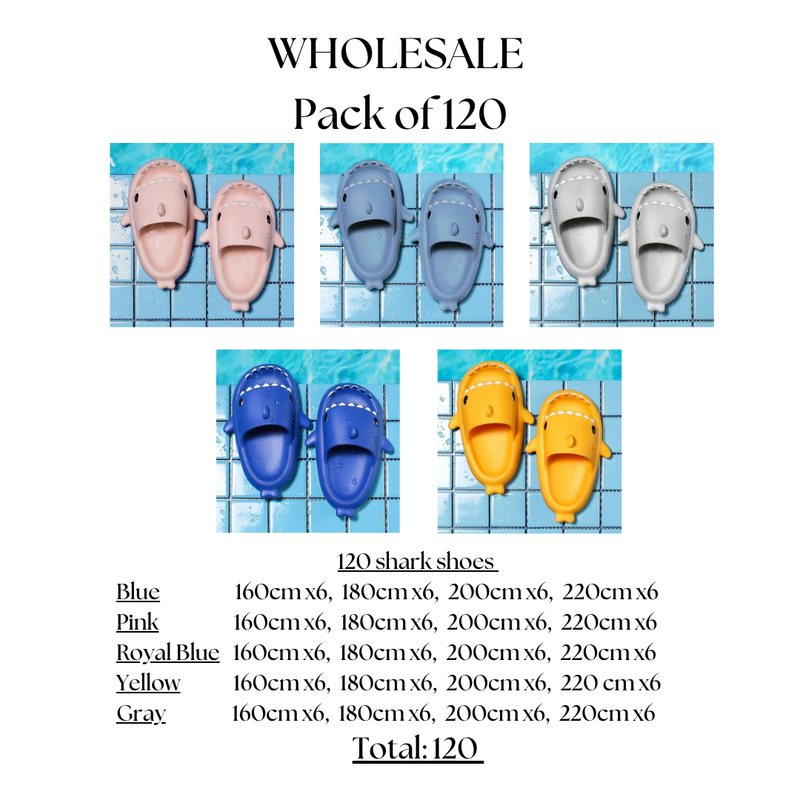 WHOLESALE Pack of 120 Fun Shark Slides Water Kids Thick Sole Non-Slip Shower
