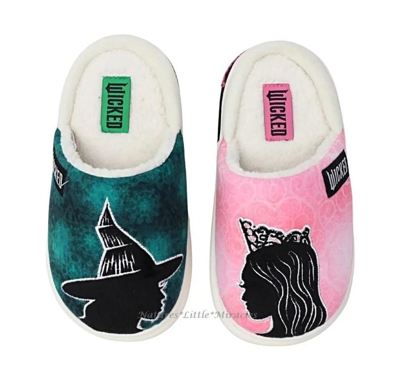 Wicked Slippers Girls Size 11 12 13 1 2 3 Pink Green Glinda Elphaba Scuff Pajama